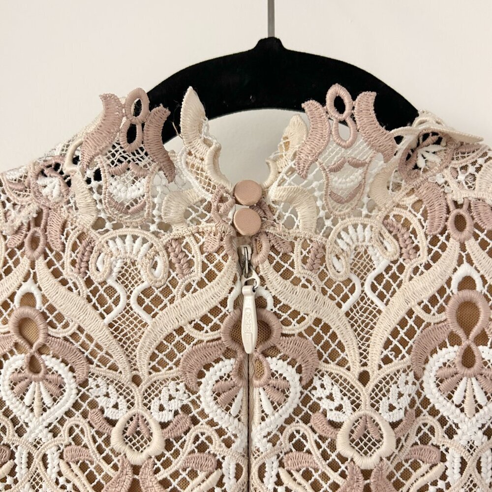 Jonathan Simkhai Natural Tulle-paneled Guipure Lace Mini Dress Nude Combo 6  NWT - Picture 13 of 16